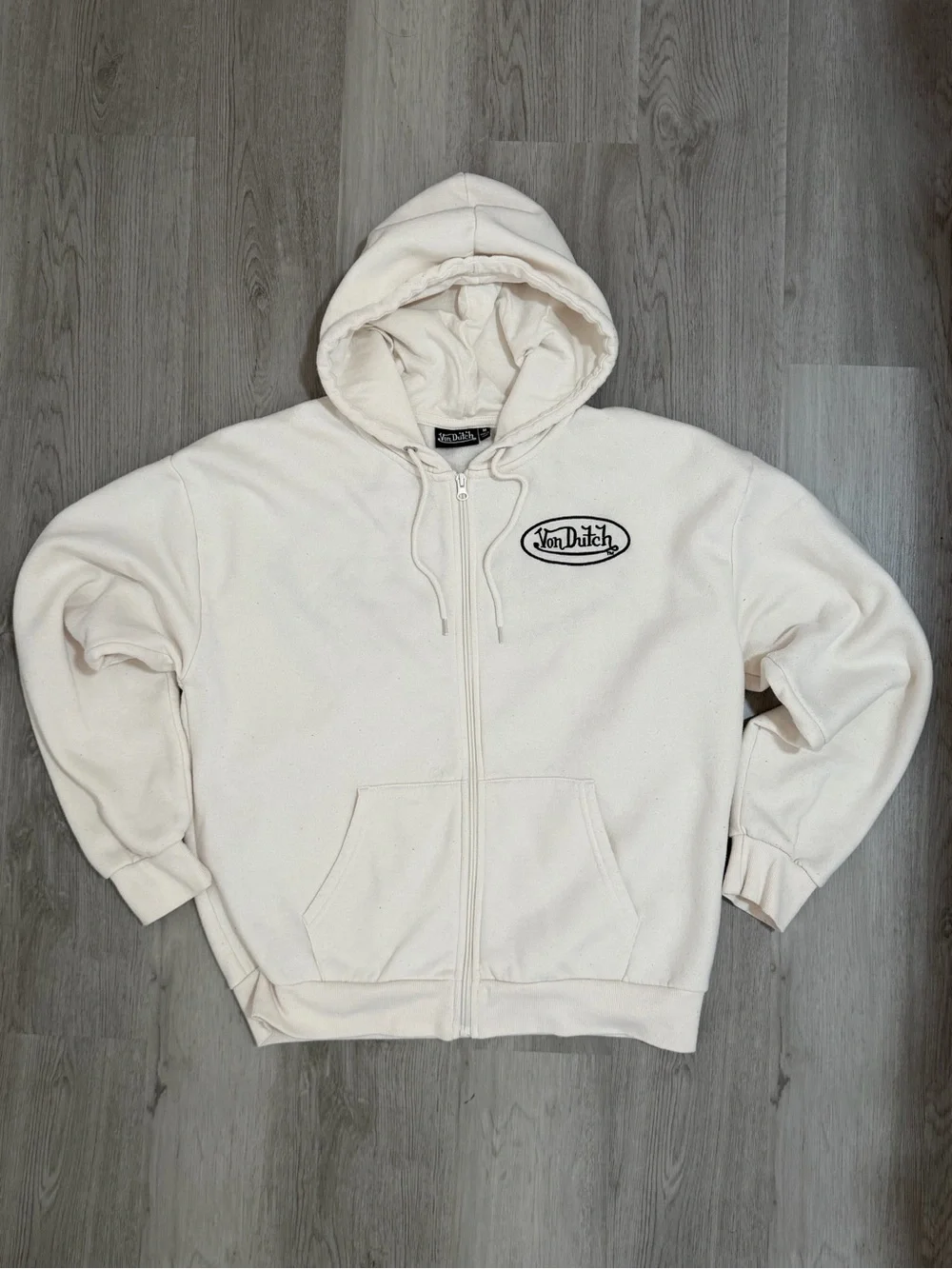 Von Dutch Off-White Zip Hoodie with Logo Patch